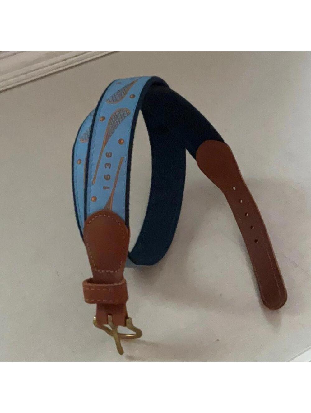 Preston leather buckle belt with Native American Lacrosse sticks NWOT 28